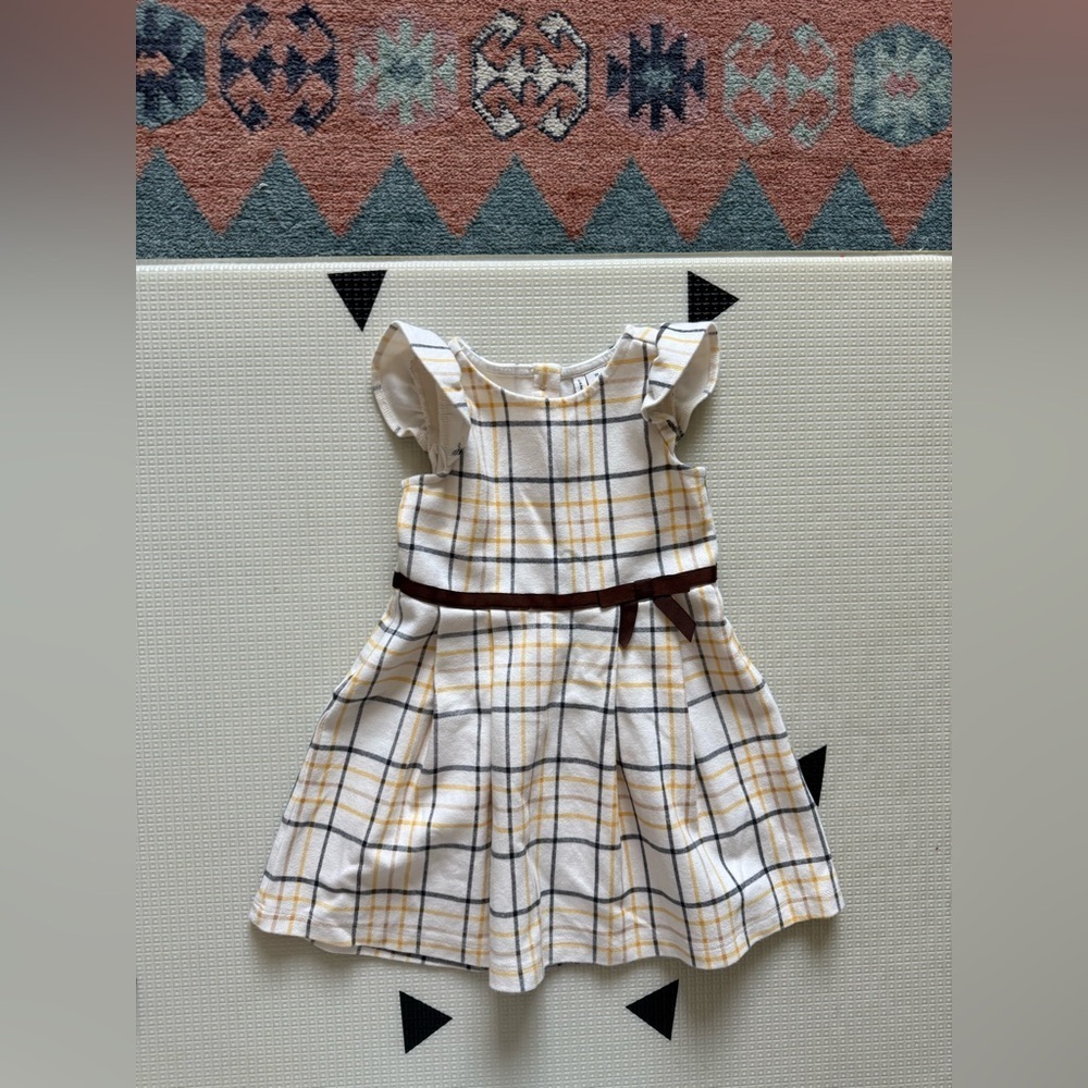 Janie and Jack|Baby girl,toddler Classic cream & brown Plaid Dress w Bow•Preppy